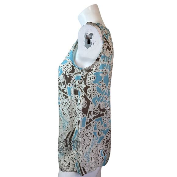 Johnny Was For Love & Liberty Blue & Cream Silk Tank Studded Details sz XS - Picture 6 of 10